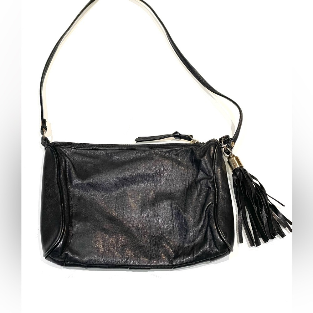 Black Topshop Real Leather Basket Weave Crossbody/Shoulder Bag/Purse with Tassel - Picture 4 of 11